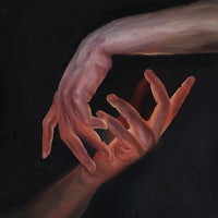 a painting of two hands reaching for each other