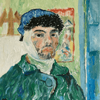 a painting of a man with a bandage on his head