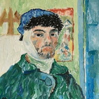 a painting of a man with a bandage on his head